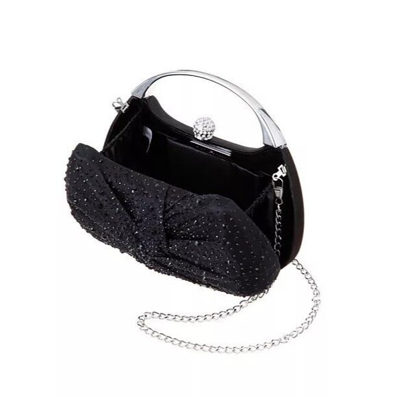 NINA Brando Black Crystal Evening Clutch Top Handle Chain Strap Formal Bag NWT - Picture 4 of 16